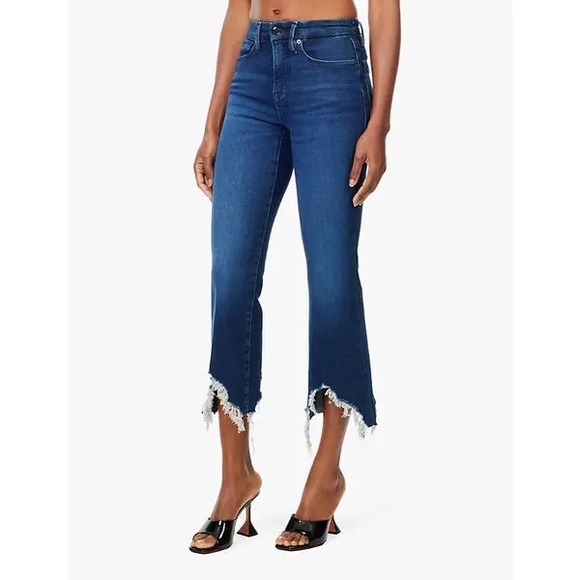 GOOD AMERICAN $189 Good Legs Cropped Mini Bootcut Stretch-Denim Jeans - Picture 3 of 5